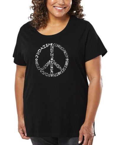 LA Pop Art Plus Size Different Faiths Peace Sign Word Art T-Shirt