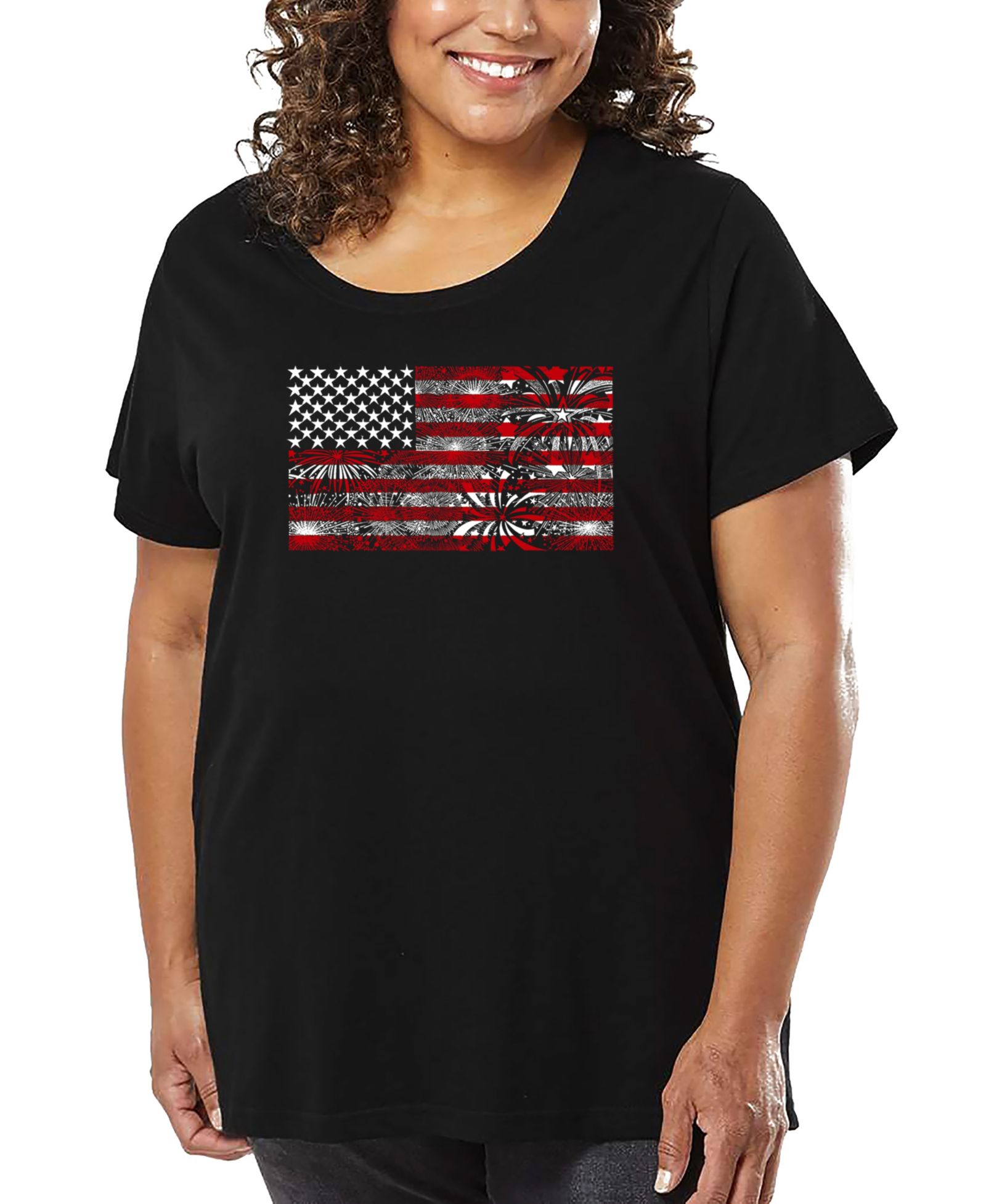 LA Pop Art футболка Plus Size Fireworks American Flag Art