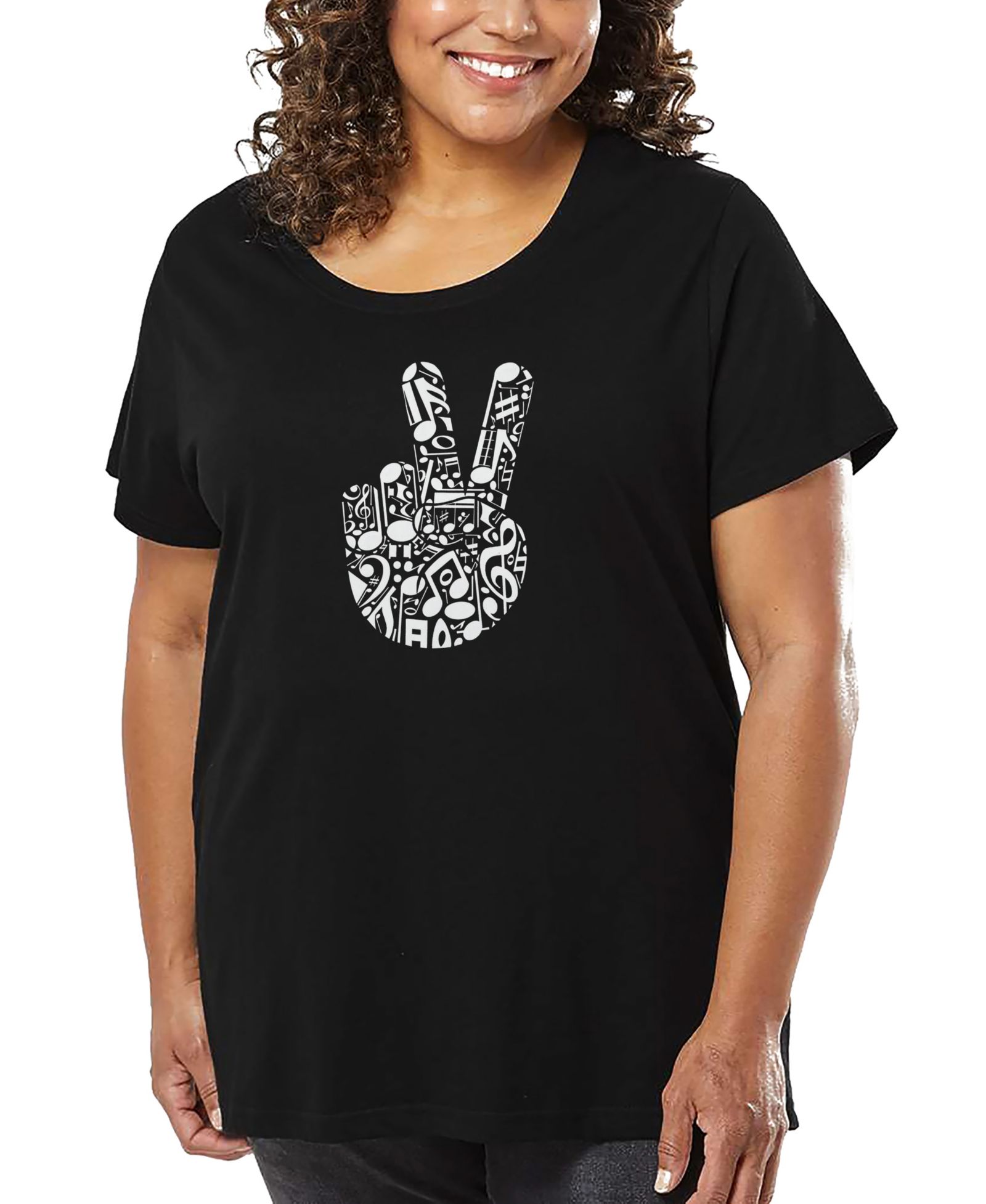LA Pop Art Plus Size Peace Finger Notes Art футболка