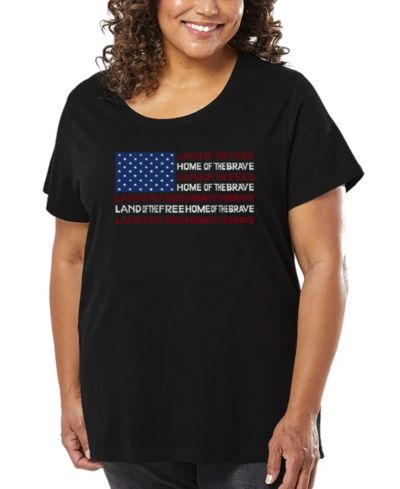LA Pop Art Plus Size Land Of The Free American Flag Word Art T-Shirt