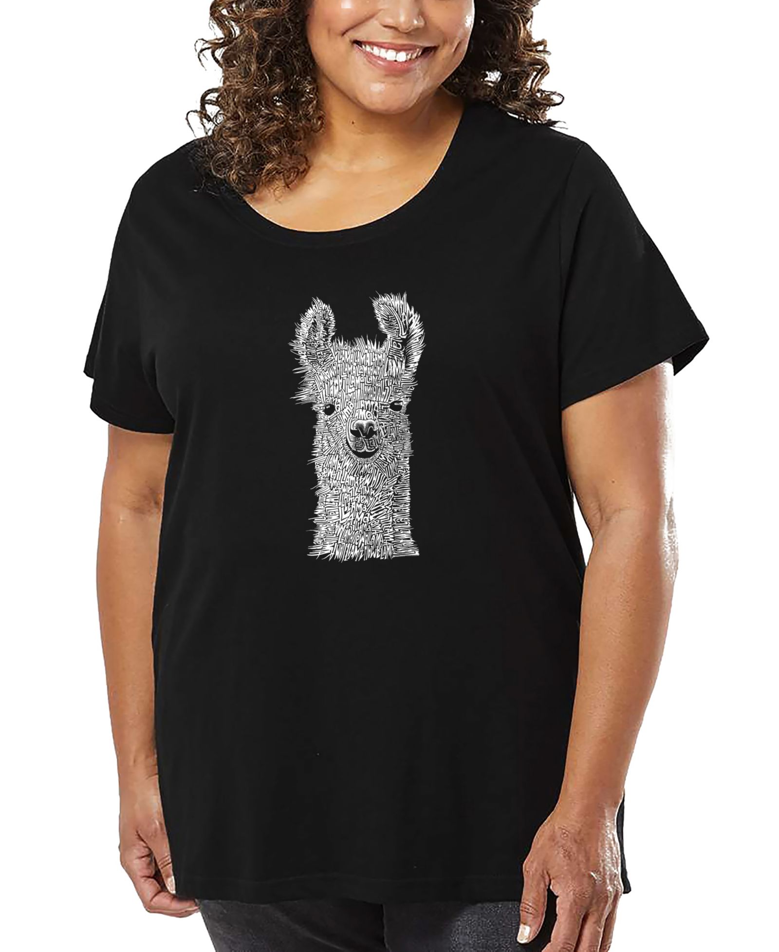 LA Pop Art футболка Plus Size с принтом Llama Word Art