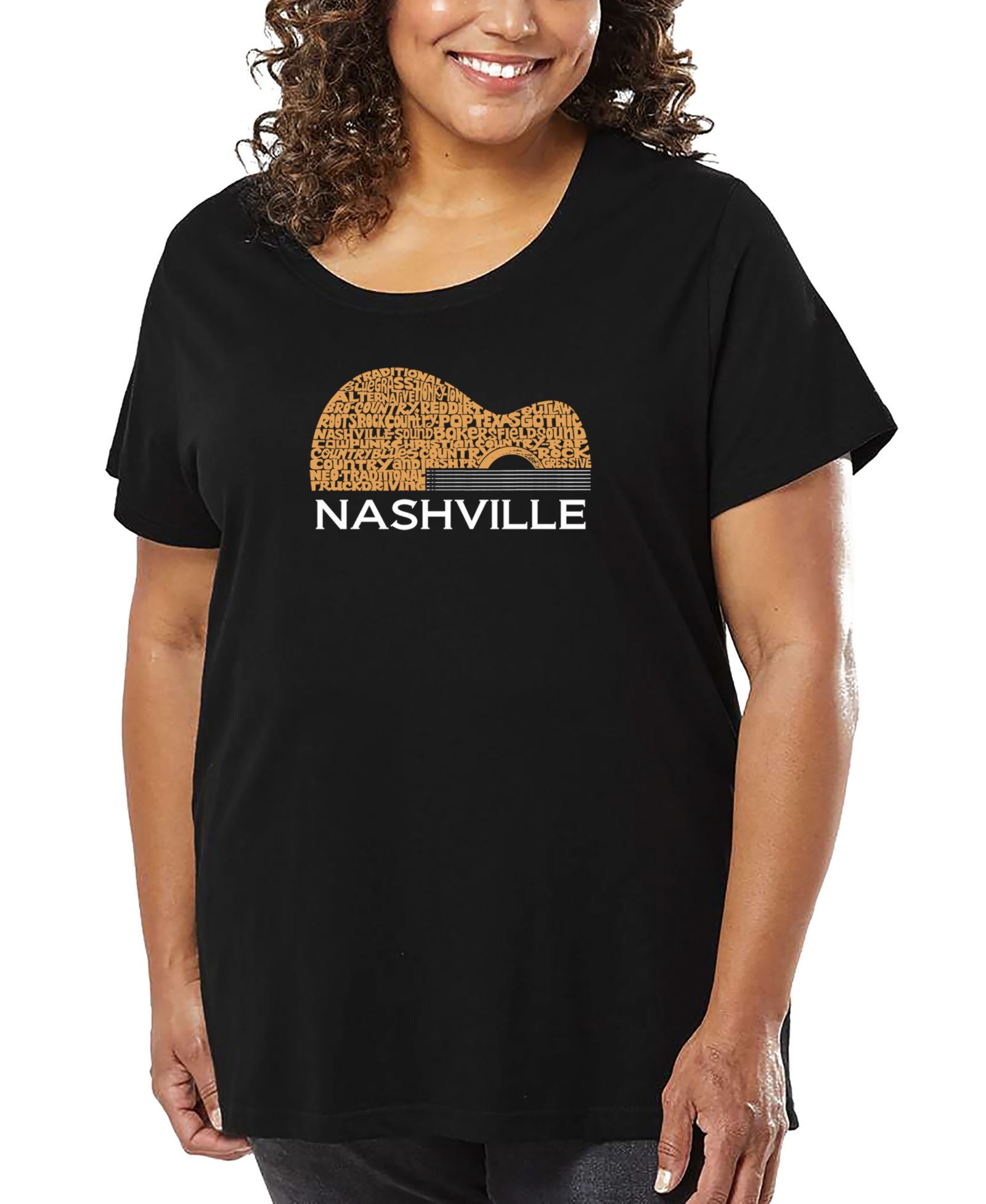 Футболка LA Pop Art Plus Size Nashville Guitar Word Art