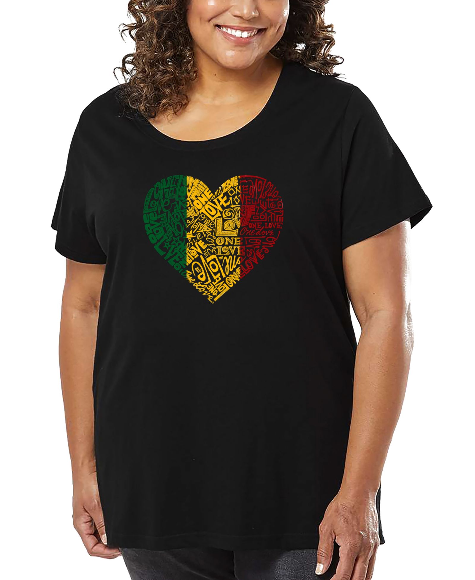 LA Pop Art Plus Size One Love Heart Word Art T-Shirt