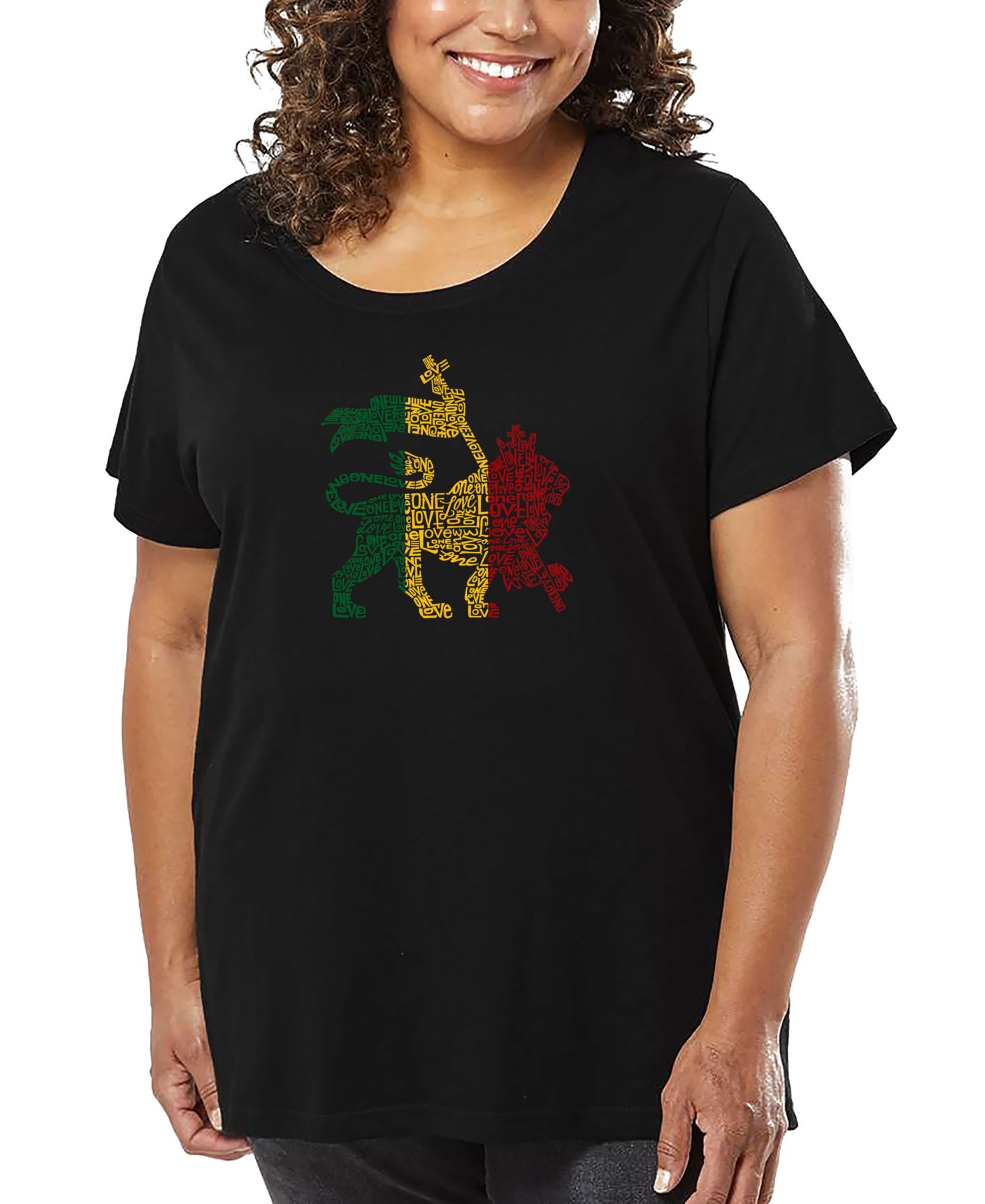 LA Pop Art футболка Plus Size Rasta Lion One Love Word Art