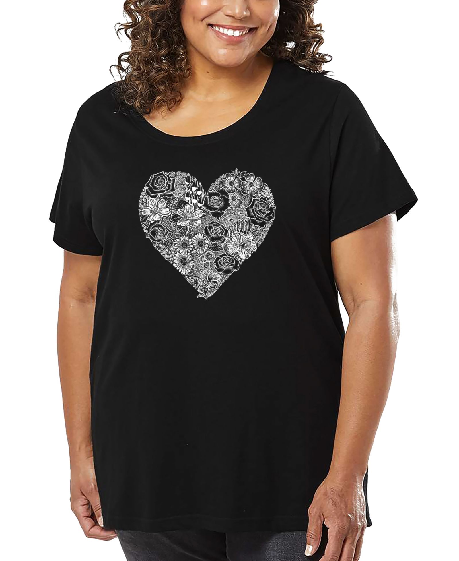 LA Pop Art Plus Size хлопковая футболка с принтом Heart Flowers