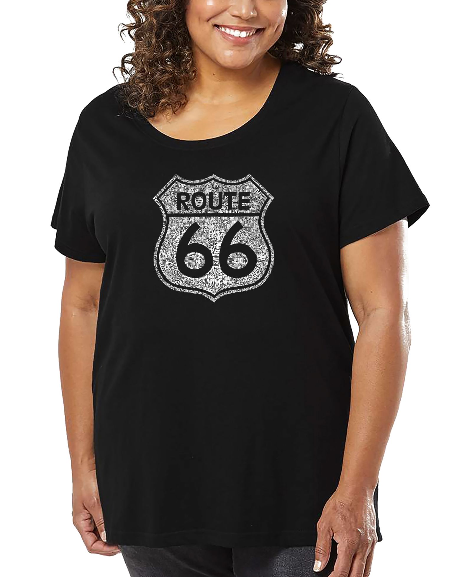 Футболка LA Pop Art Plus Size Cities Along The Legendary Route 66 Word Art