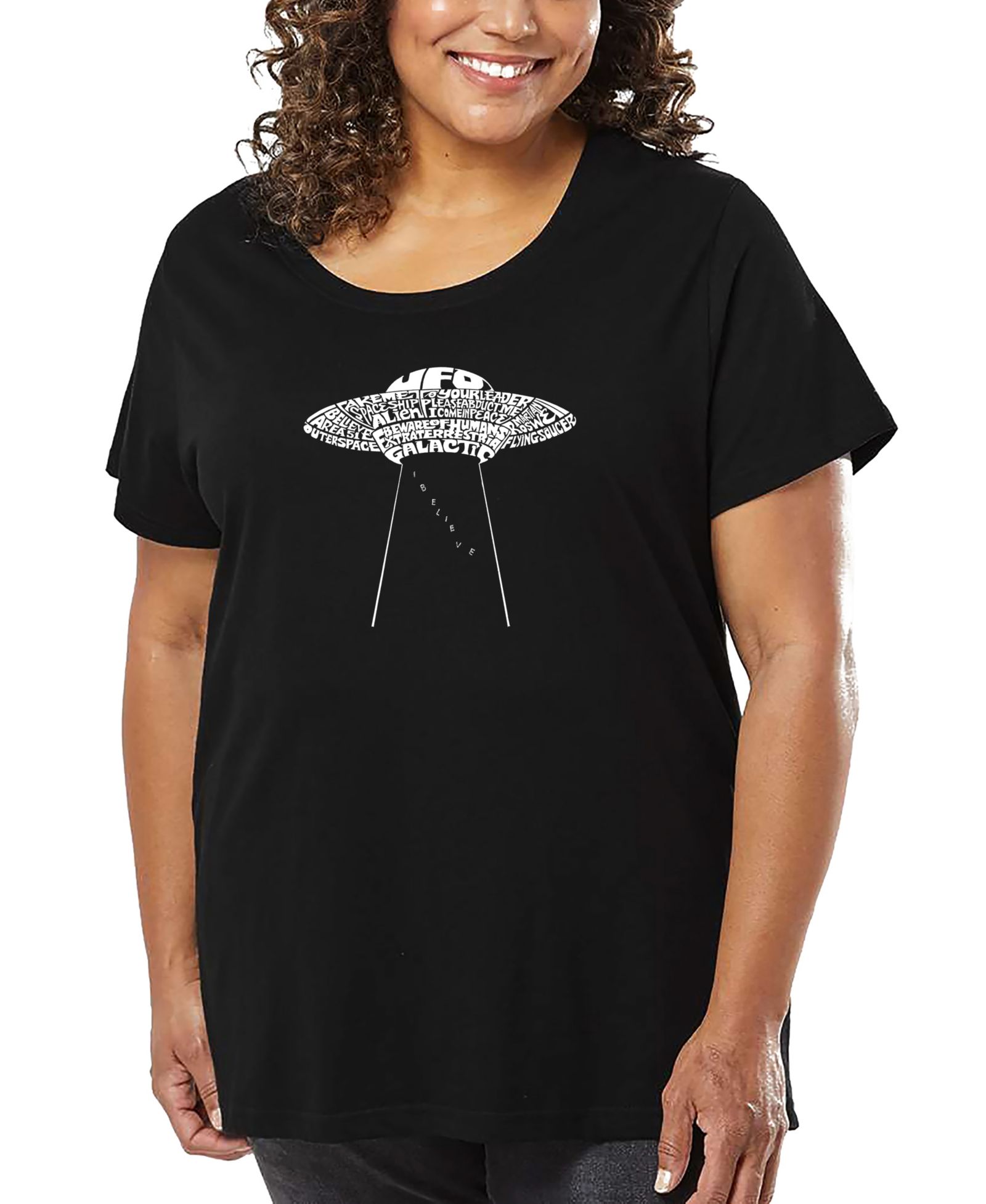 LA Pop Art Plus Size Футболка Flying Saucer UFO Word Art