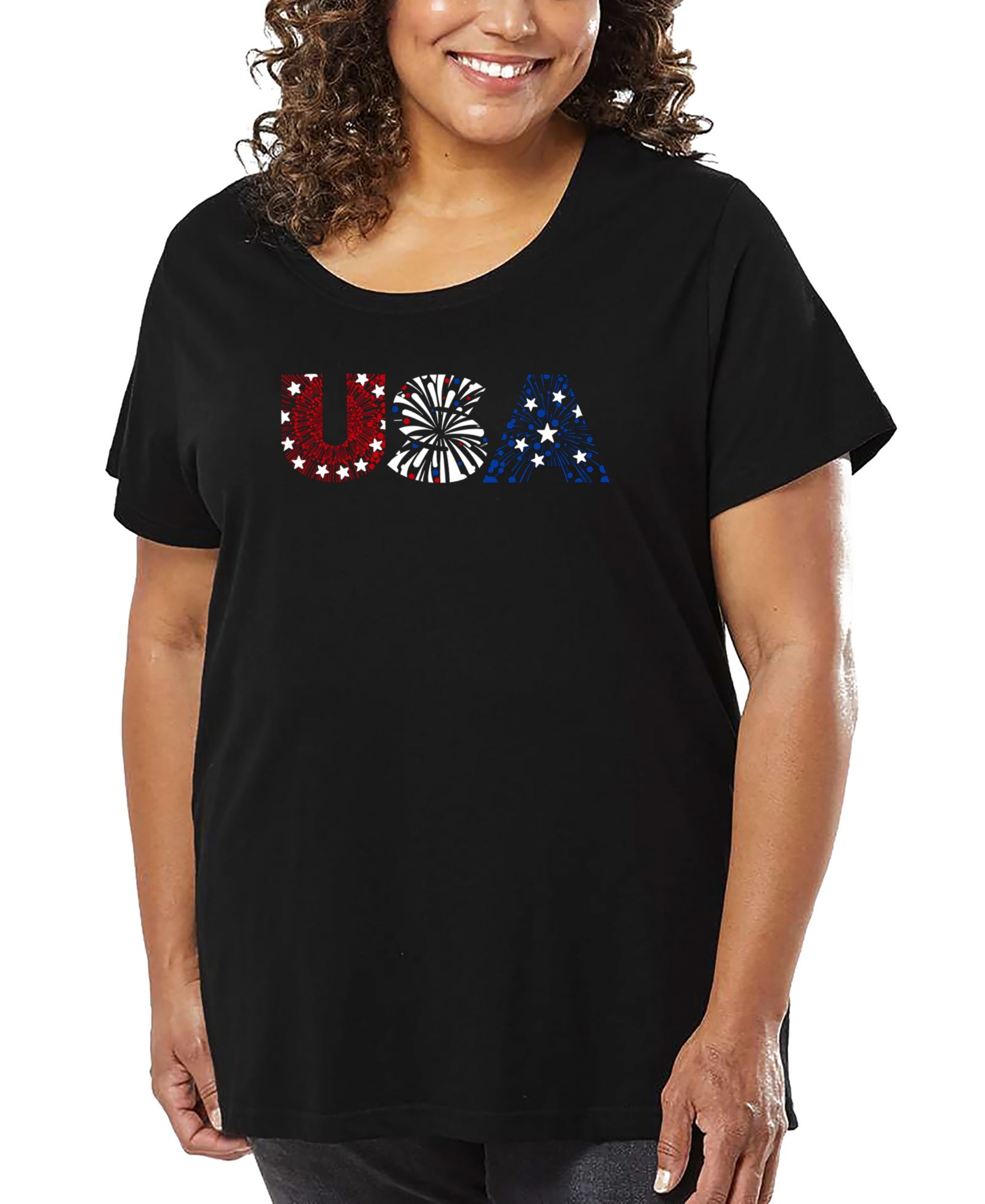 Футболка LA Pop Art Plus Size USA Fireworks Word Art