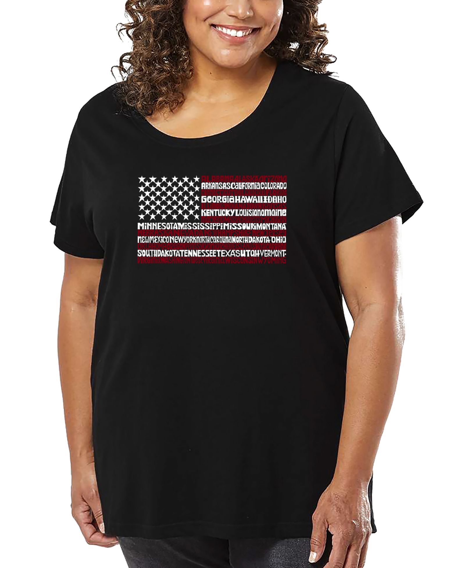 Футболка LA Pop Art Plus Size 50 States USA Flag Word Art