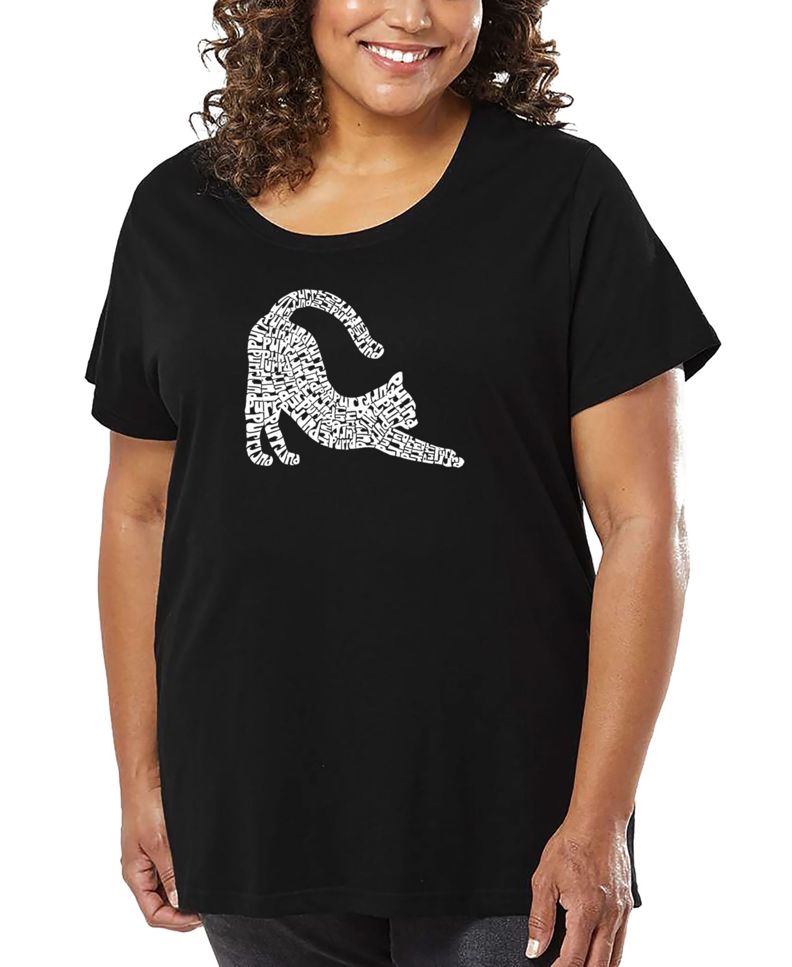 Футболка LA Pop Art Plus Size Stretching Cat Word Art