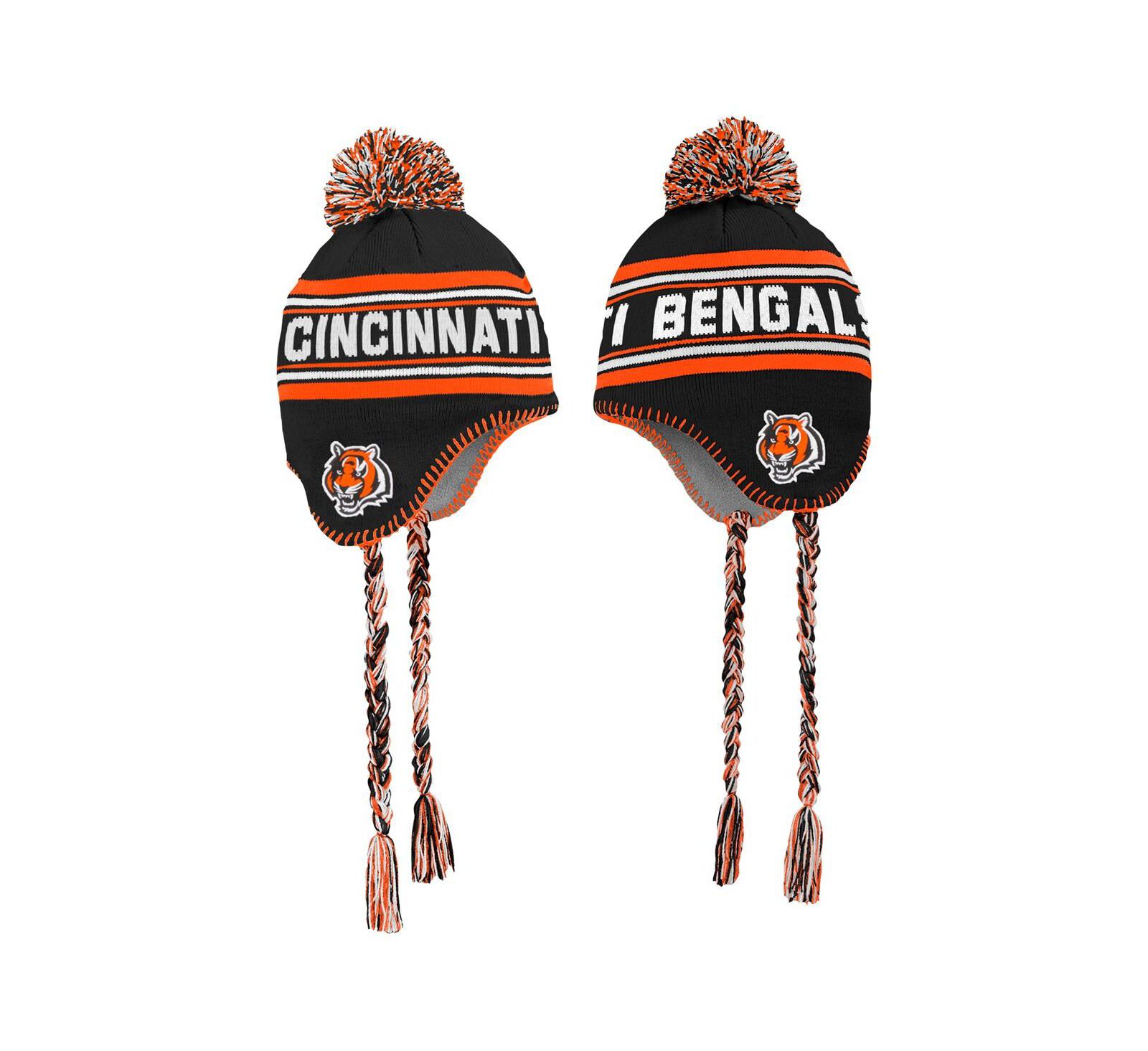 Детская вязаная шапка Outerstuff Cincinnati Bengals Jacquard с помпоном, черная