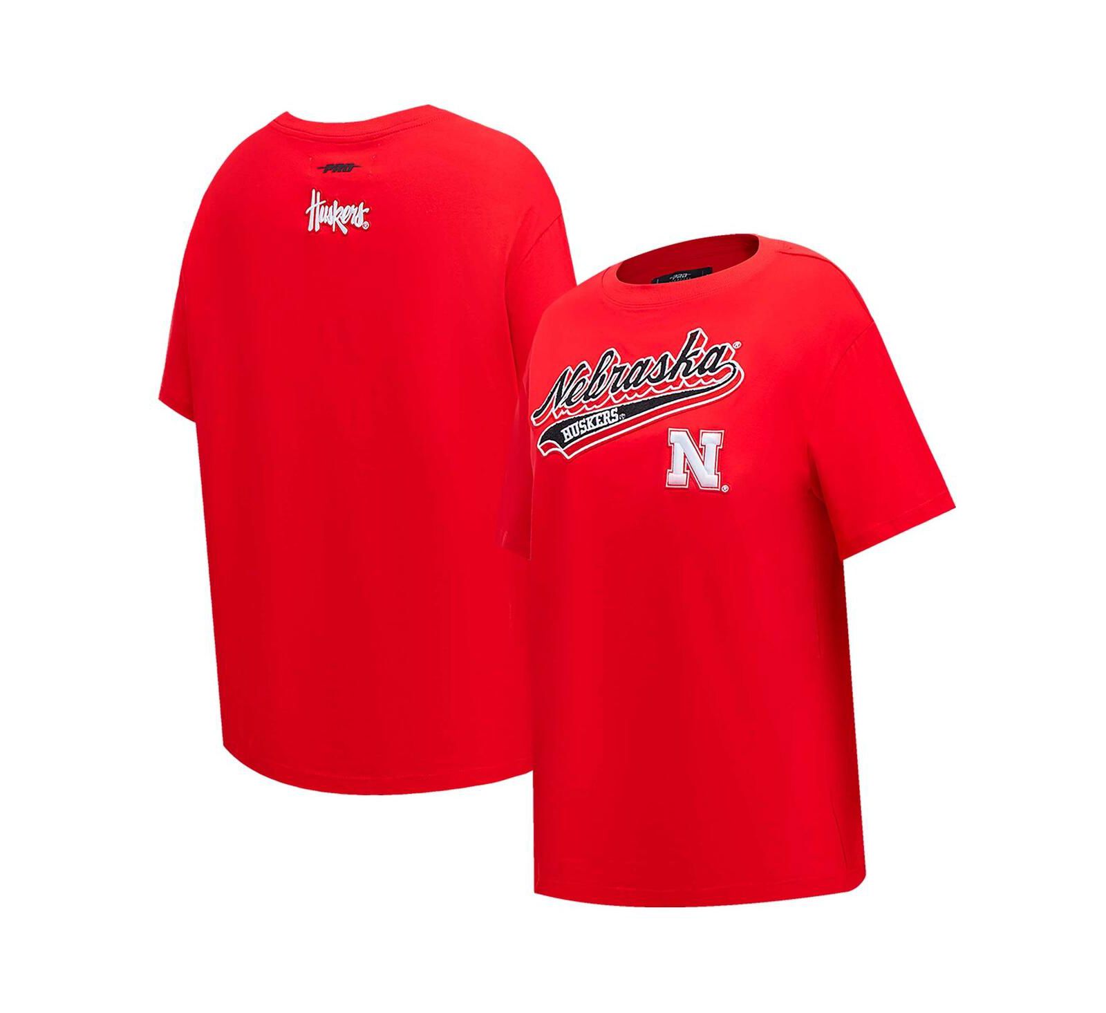 Женская футболка Pro Standard Scarlet Nebraska Huskers Script Tail Oversized Boyfriend