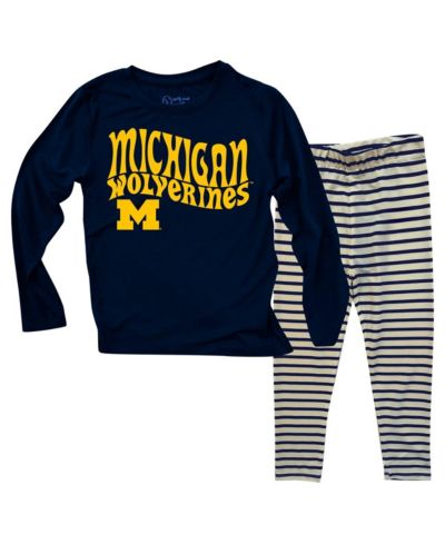 Wes & Willy Baby Boys and Girls Michigan Wolverines Long Sleeve Top and Striped Tri-Blend Leggings Set