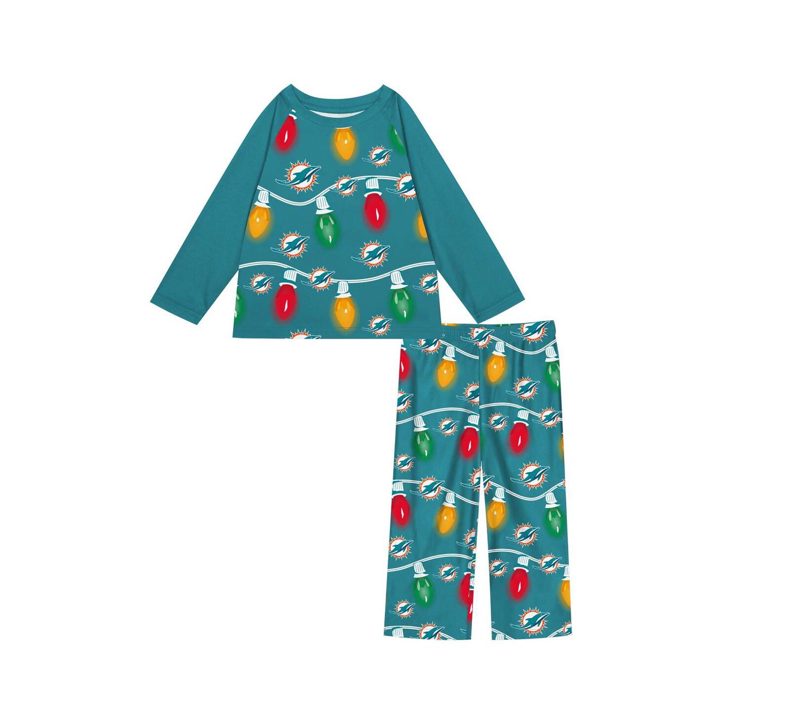 Outerstuff Toddler 2-Piece Miami Dolphins Garland Holiday Long Sleeve Pajama Set