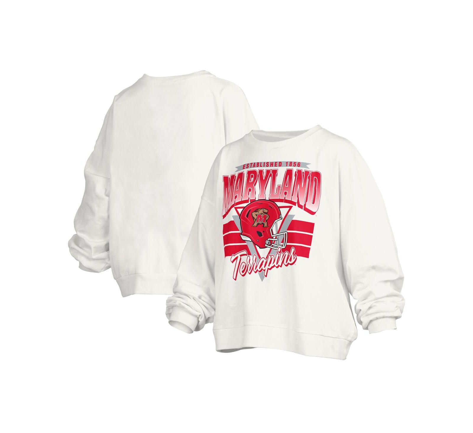 Женская белая толстовка Pressbox Maryland Terrapins Janice Retro Logo Oversized Pullover