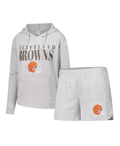Женский комплект Concepts Sport Cleveland Browns Juniper длинный рукав худи и шорты