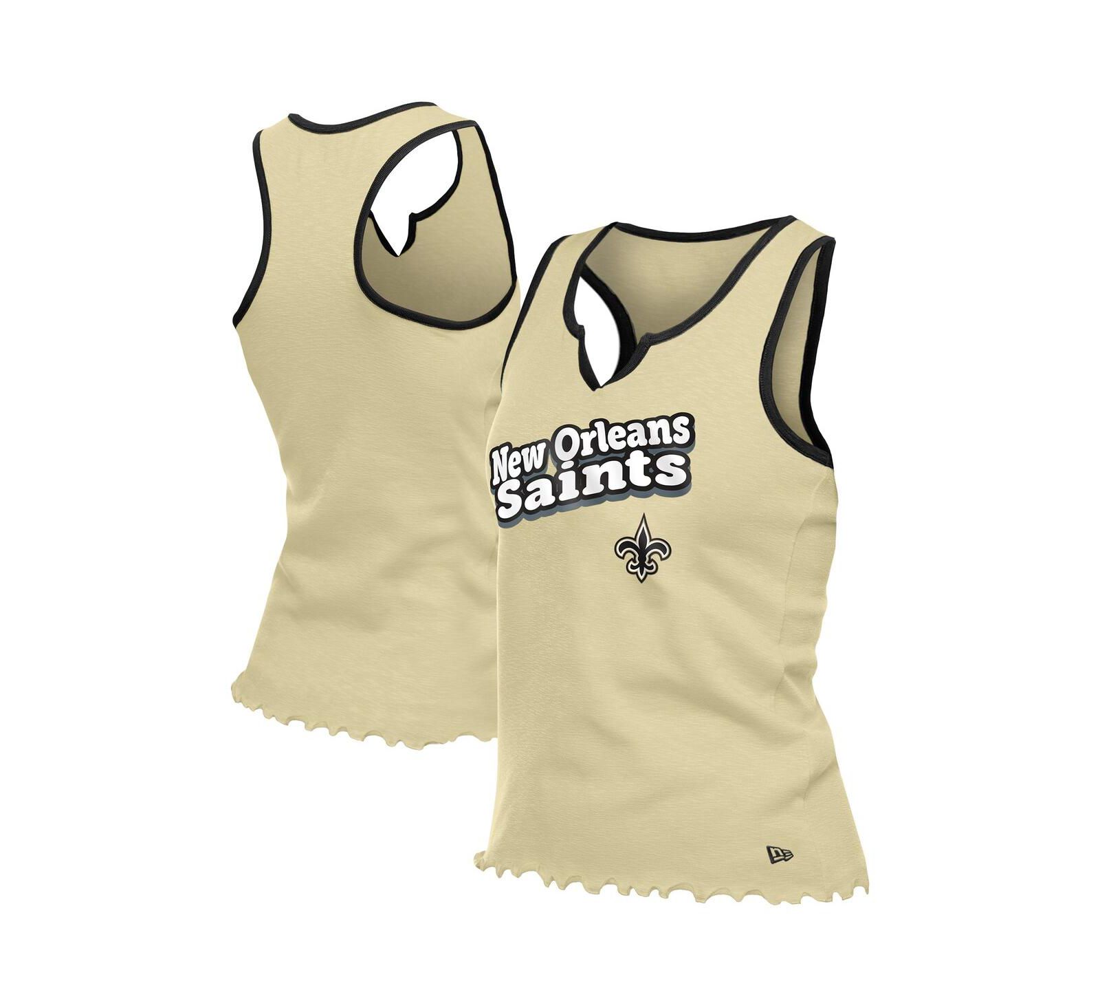 Женский топ New Era Gold New Orleans Saints Lettuce Hem Notch Neck Tri-Blend
