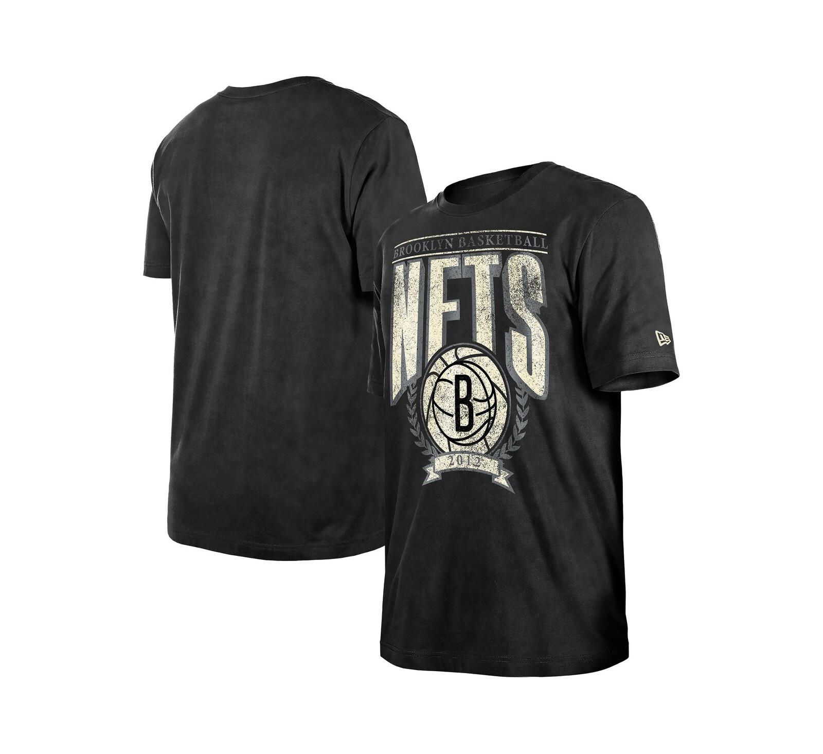 New Era Men's Black Brooklyn Nets Throwback Vintage Boxy Mineral Wash T-Shirt