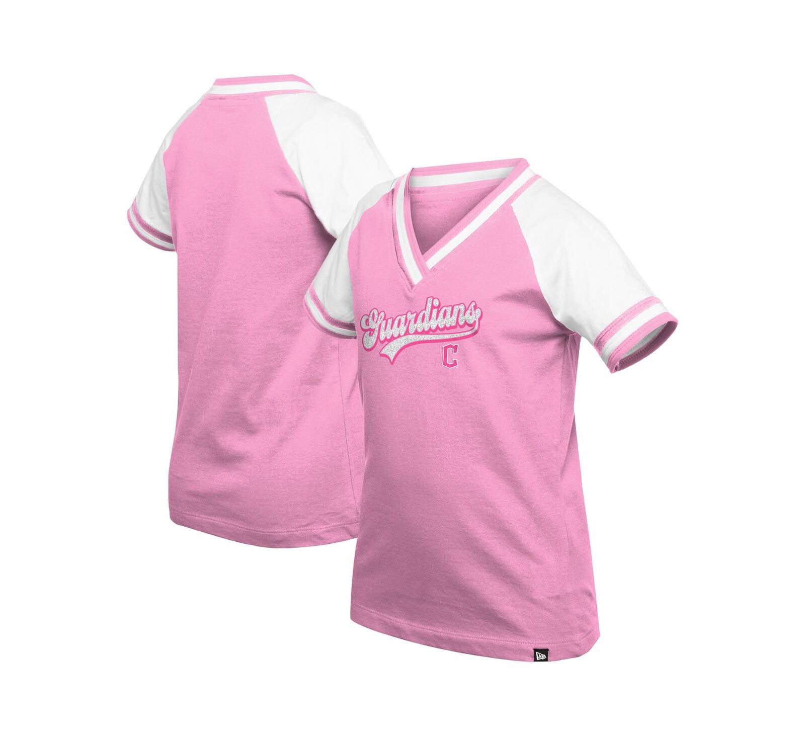 New Era Детская футболка Cleveland Guardians Mommy Me Raglan V-Neck, розовая