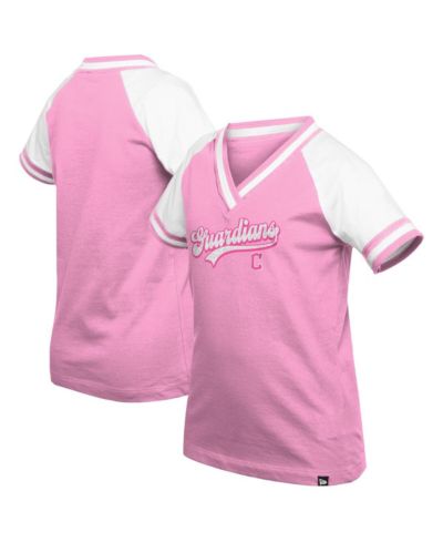 New Era Детская футболка Cleveland Guardians Mommy Me Raglan V-Neck, розовая