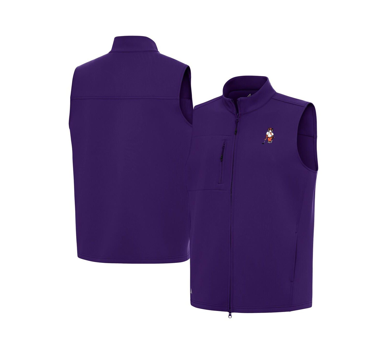 Antigua Men's Purple Clemson Standing Tiger Golf Demand Full-Zip Vest