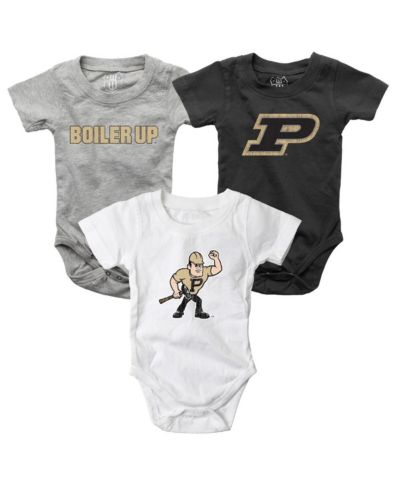 Набор боди Wes & Willy для малышей (мальчиков и девочек), 3 штуки, Purdue Boilermakers, угольный/белый/серый