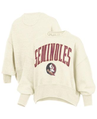 Pressbox Women's Natural Florida State Seminoles Oversized Waist-Length Crewneck Sweatshirt
