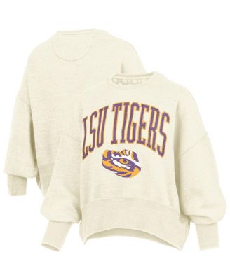 Pressbox Women's Natural LSU Tigers Oversized Waist-Length Crewneck Sweatshirt