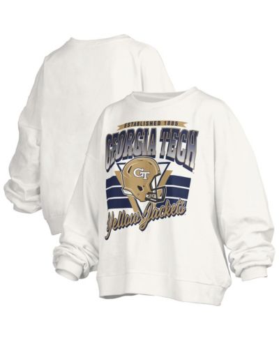 Pressbox Women's White Georgia Tech Yellow Jackets Oversized Janice Retro Waist-Length Pullover Sweatshirt