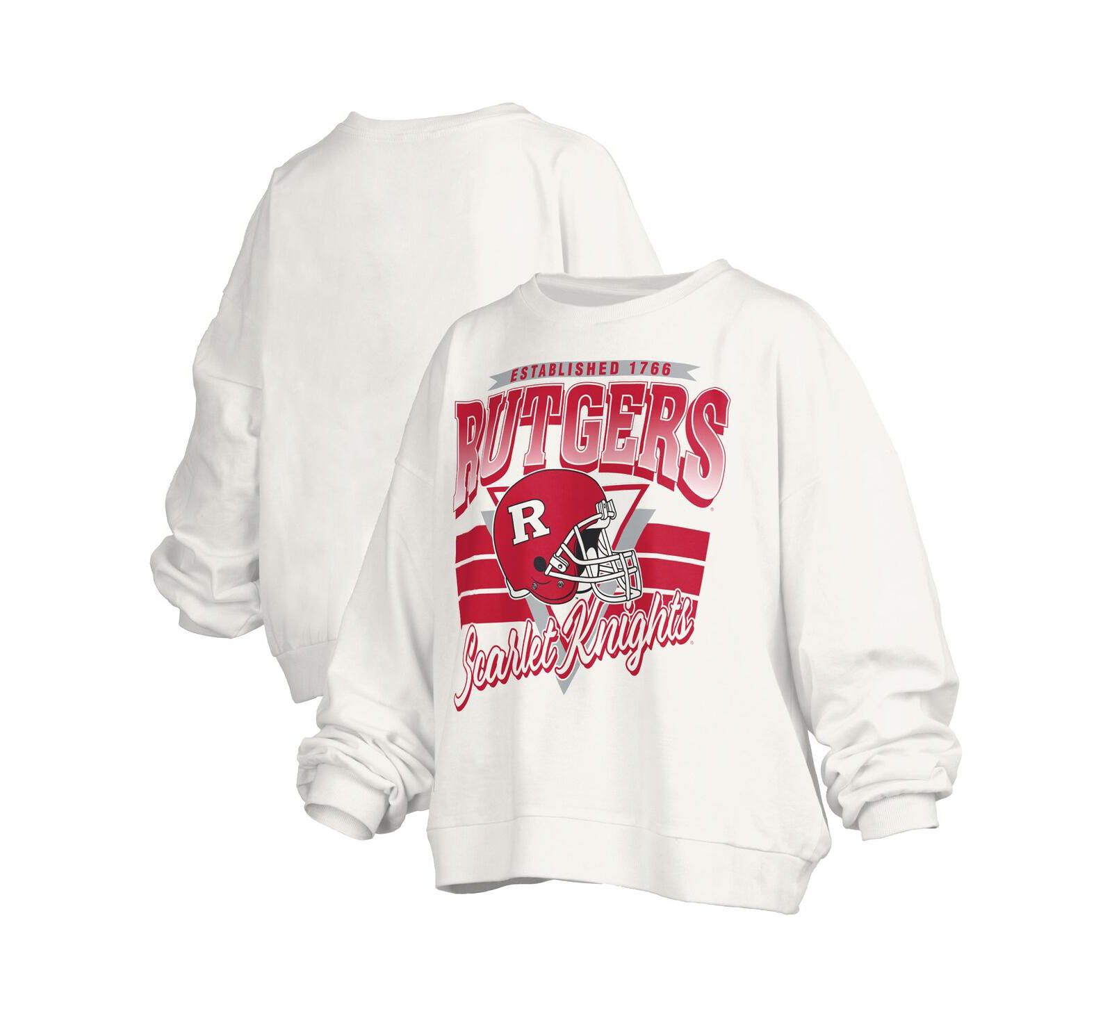 Pressbox Women's White Rutgers Scarlet Knights Oversized Janice Retro Waist-Length Pullover Sweatshirt