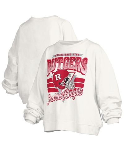 Pressbox Women's White Rutgers Scarlet Knights Oversized Janice Retro Waist-Length Pullover Sweatshirt