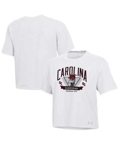 Футболка Under Armour Women's White South Carolina Gamecocks Essentials Icon Ultra-Soft Tri-Blend Boxy Cropped