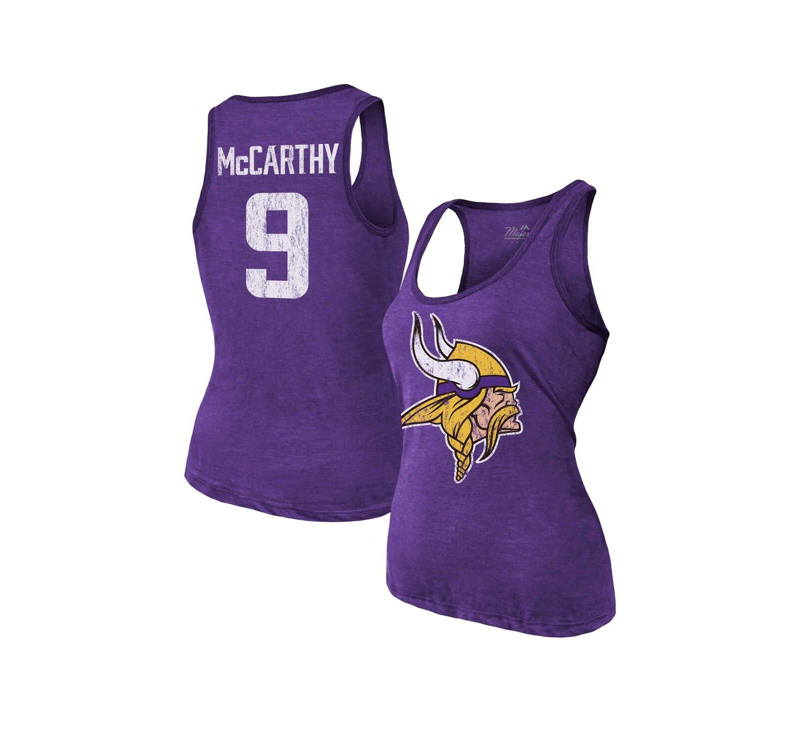 Majestic Threads Женский майка J.J. McCarthy Purple Minnesota Vikings Name & Number Tri-Blend Scoop Neck