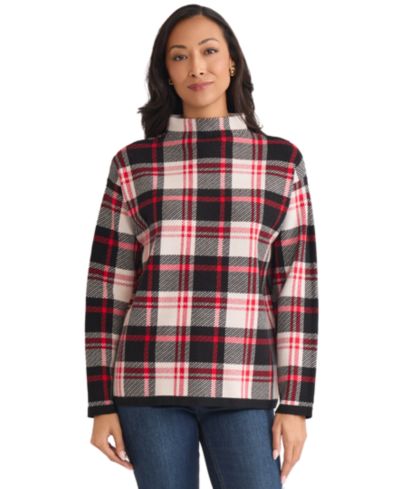 Jones New York Women's Birdseye Plaid Funnel Neck Sweater