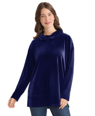 Jones New York Women's Cowl Neck Velour Side Slit Sweater