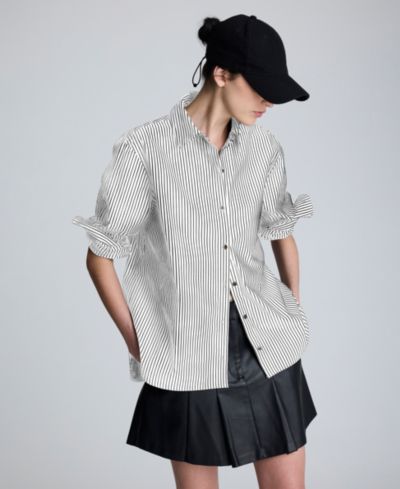 Kenneth Cole Женская рубашка оверсайз в полоску с пуговицами