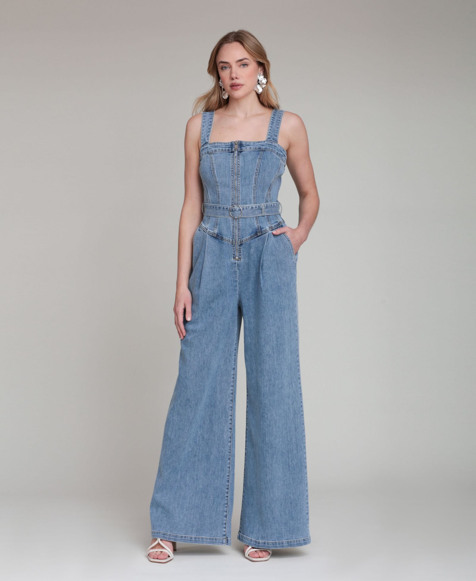 Avec Les Filles Women's Zip-Front Corset Jumpsuit