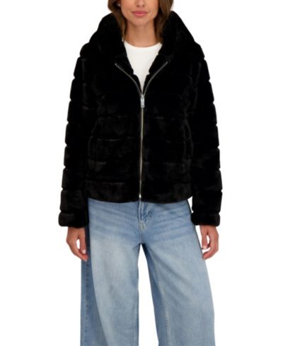 Женская укороченная куртка Sebby Collection Hooded Grooved Short Faux Fur