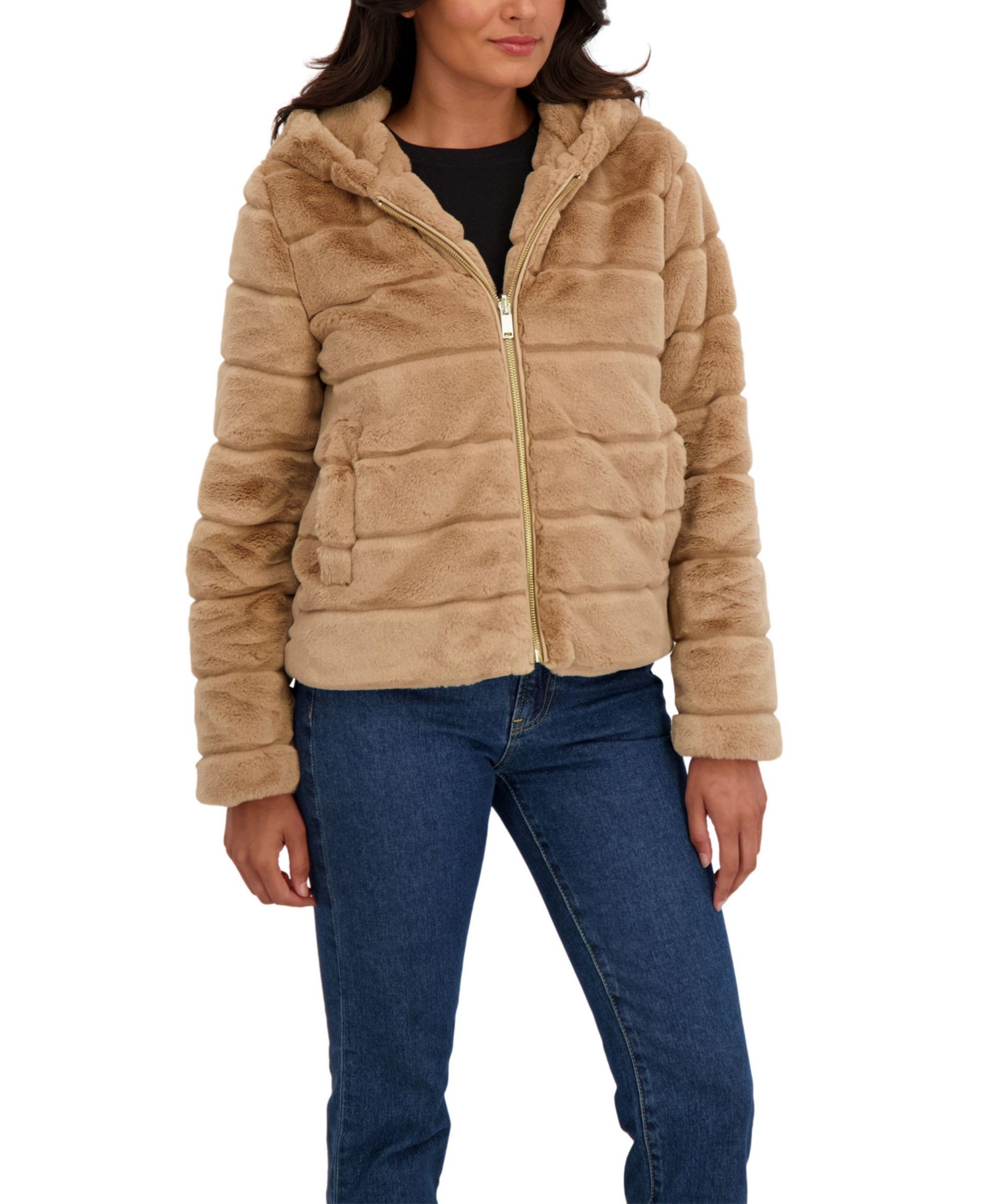 Женская укороченная куртка Sebby Collection Hooded Grooved Short Faux Fur