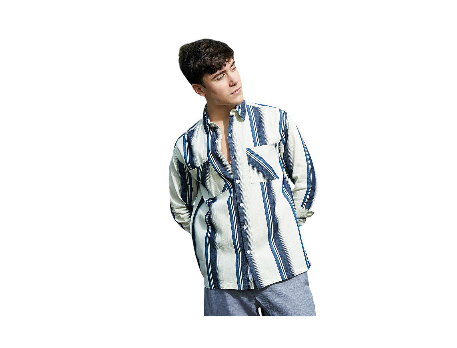 Campus Sutra Men's Shadow-Striped Oversized Shirt.