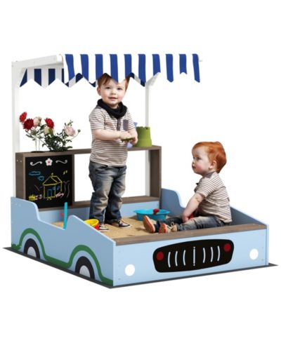Qaba Kids Wooden Grocery Store Sandbox with Canopy, 42.5" L x 35.4" W x 40.9" H, Ages 3-7