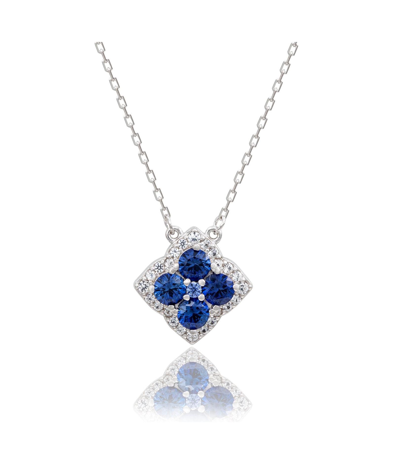 Ожерелье Suzy Levian Sterling Sapphire & Created Sapphire Clover Flower