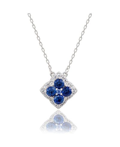 Suzy Levian Sterling Sapphire & Created Sapphire Clover Flower Necklace