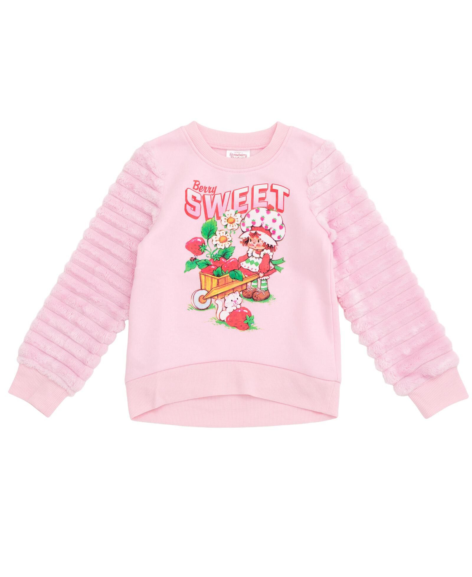 Strawberry Shortcake Fleece Pullover Sweatshirt with Faux Fur Sleeves