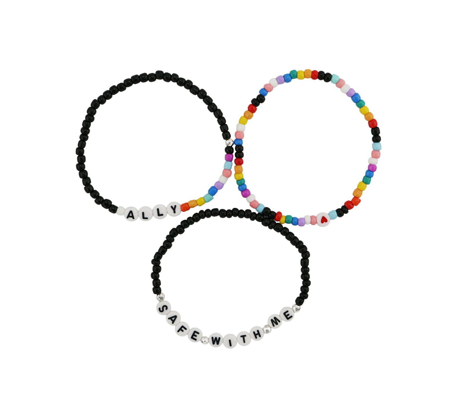 3-Piece Rainbow Beaded Stretch Bracelet Set Ally and Safe With Me
