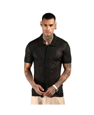 Campus Sutra Men's Overlap-Textured Knit Shirt