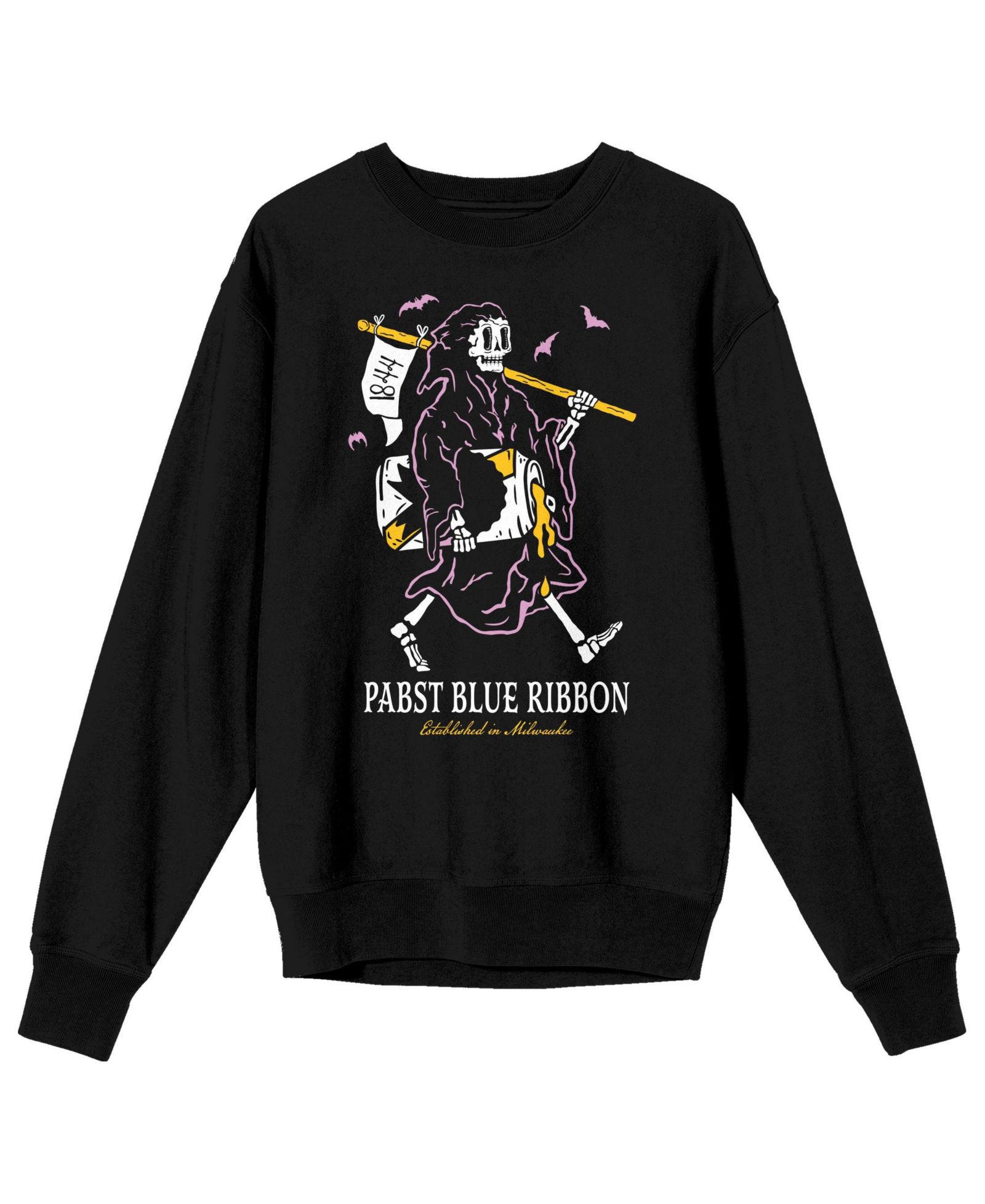 Pabst Blue Ribbon Мужской черный свитшот с круглым вырезом Grim Reaper, 3XL