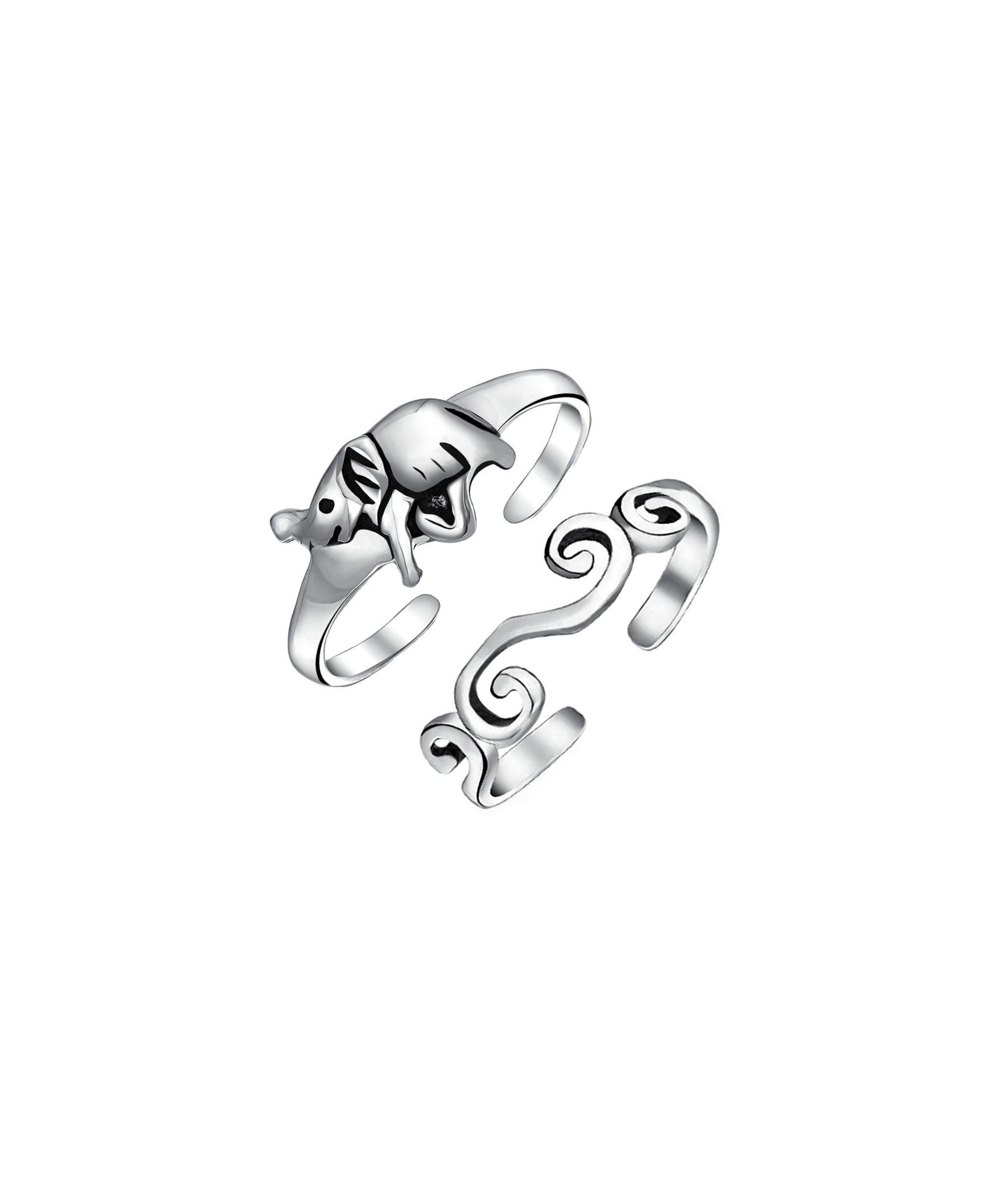 Bling Jewelry набор из 2 колец на пальцы Animal Elephant and Spiral Swirl, Sterling Silver, CZ