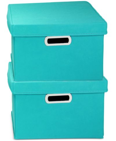 Household Essentials Storage Bins with Lids and Chromed Grommet Handles, Set of 2