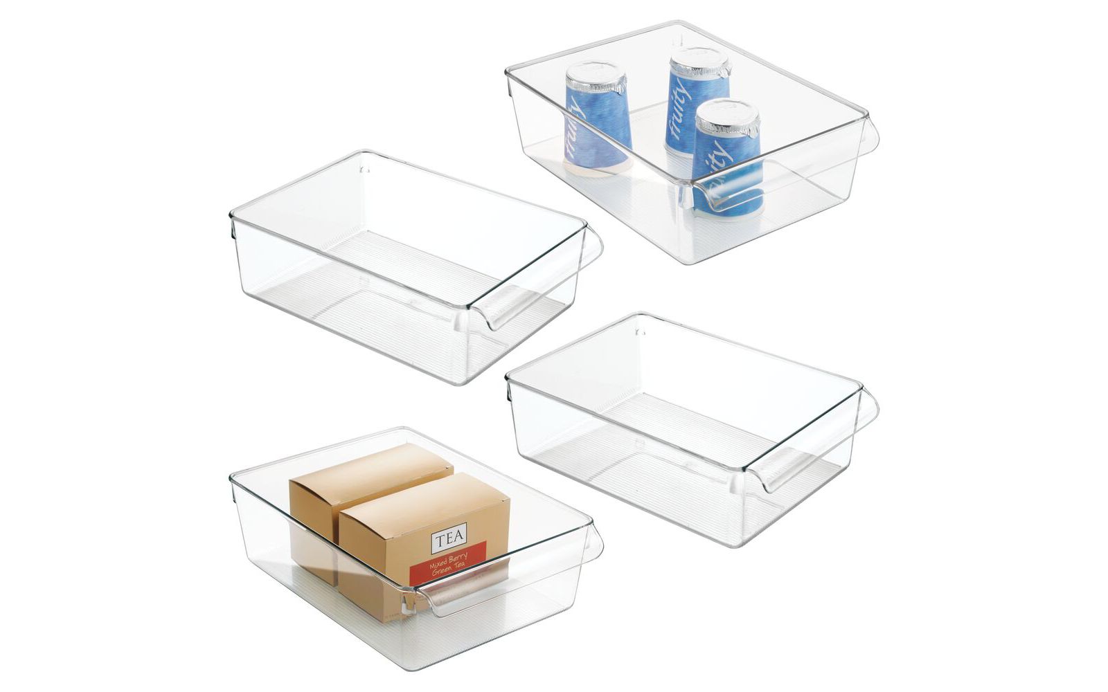 mDesign Fridge Storage Tray with Handle - Set of 4 - Clear